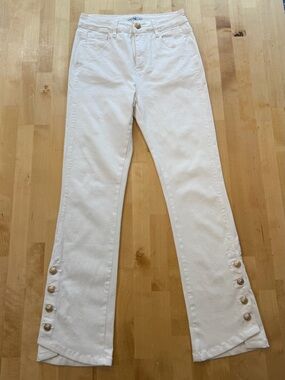 Oo La La White Gold Button-Hem Straight Leg Pants